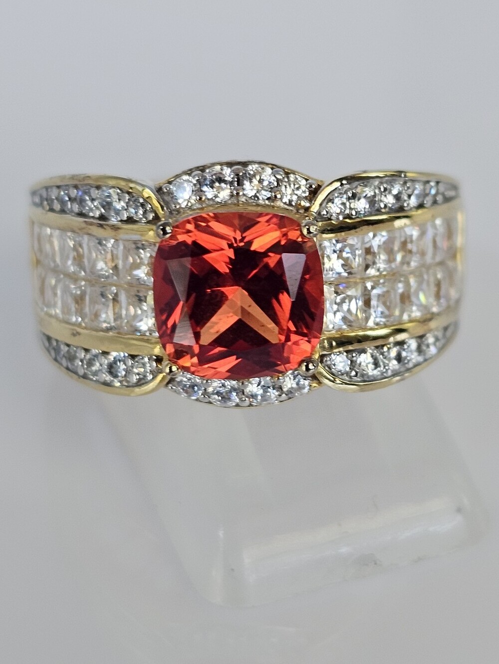 Authentic Victoria Wieck Red Sapphire & Diamond Ring 18k Sterling Silver Sz 8.75